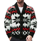 Men's Vintage Christmas Jacquard Lapel Single Breasted Knit Cardigan 66875790M