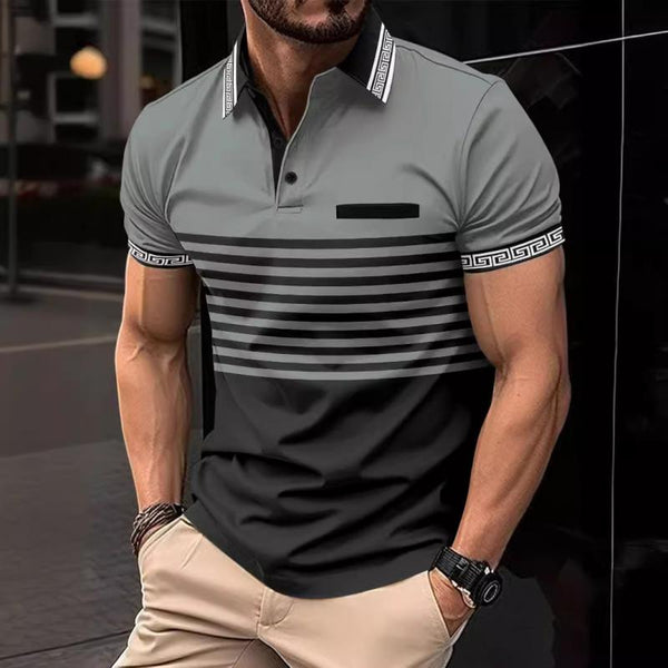 Men's Striped Color Block Print Short Sleeve Polo Shirt 32430337Y