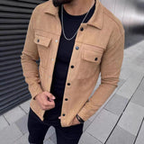 Men's Solid Color Suede Lapel Single Breasted Casual Jacket 64066371Z