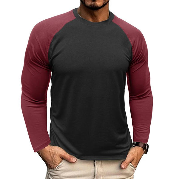 Men's Casual Round Neck Colorblocked Raglan Long Sleeve Slim Fit T-shirt 13360949M