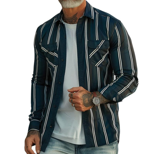 Men's Retro Casual Striped Pocket Thin Jacket 88258059TO