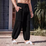 Men's Solid Cotton And Linen Loose Elastic Waist Casual Pants 77757793Z