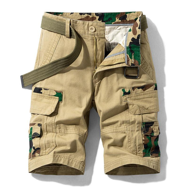 Men's Casual Outdoor Cotton Colorblock Multi-pocket Straight Cargo Shorts (Belt Excluded) 34335251M