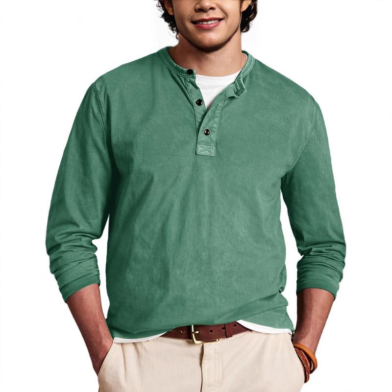 Men's Casual Solid Color Henley Collar Slim Fit Long Sleeve T-Shirt 39494001M