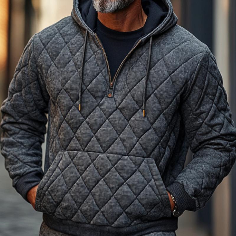 Men's Versatile Casual Quilted Embossed Thickened Hoodie 08080643F