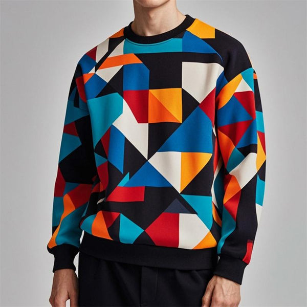 Men's Geometric Print Crew Neck Long Sleeve Sweatshirt 86189758Y