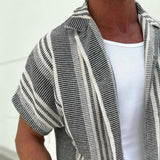 Men's Casual Cotton and Linen Lapel Short-sleeved Shirt 37857595TO