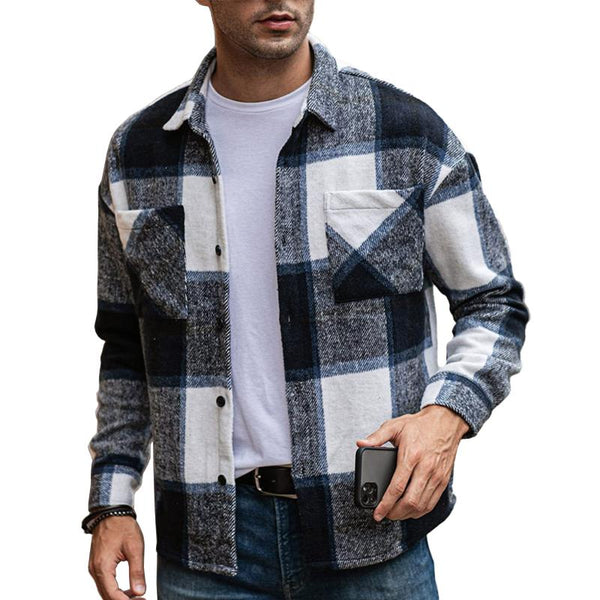Men's Flannel Plaid Lapel Long Sleeve Casual Shirt 22523723Z