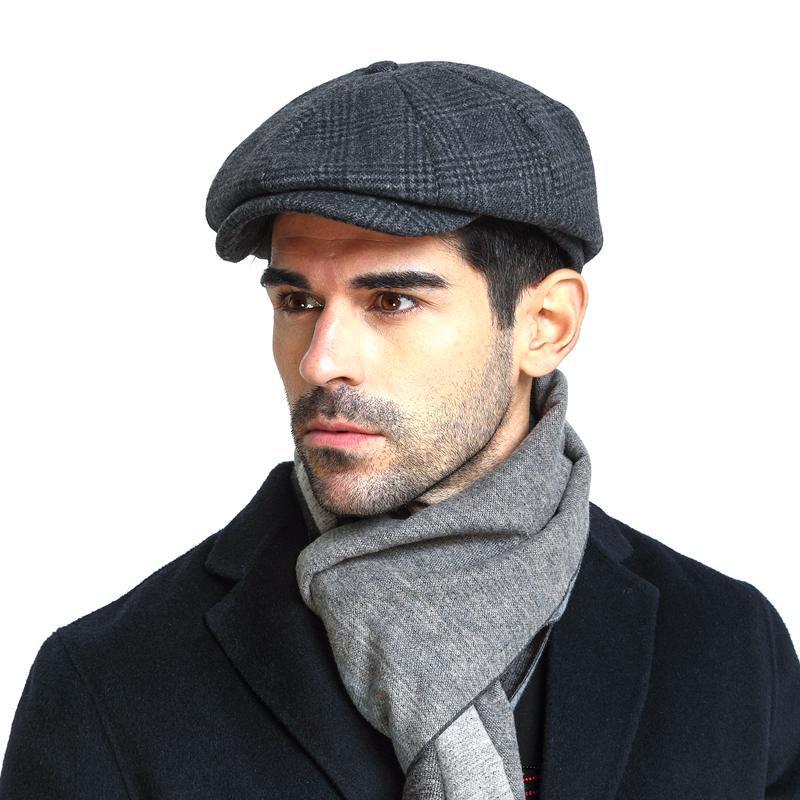 Cappello ottagonale classico da uomo a quadri 12007846K