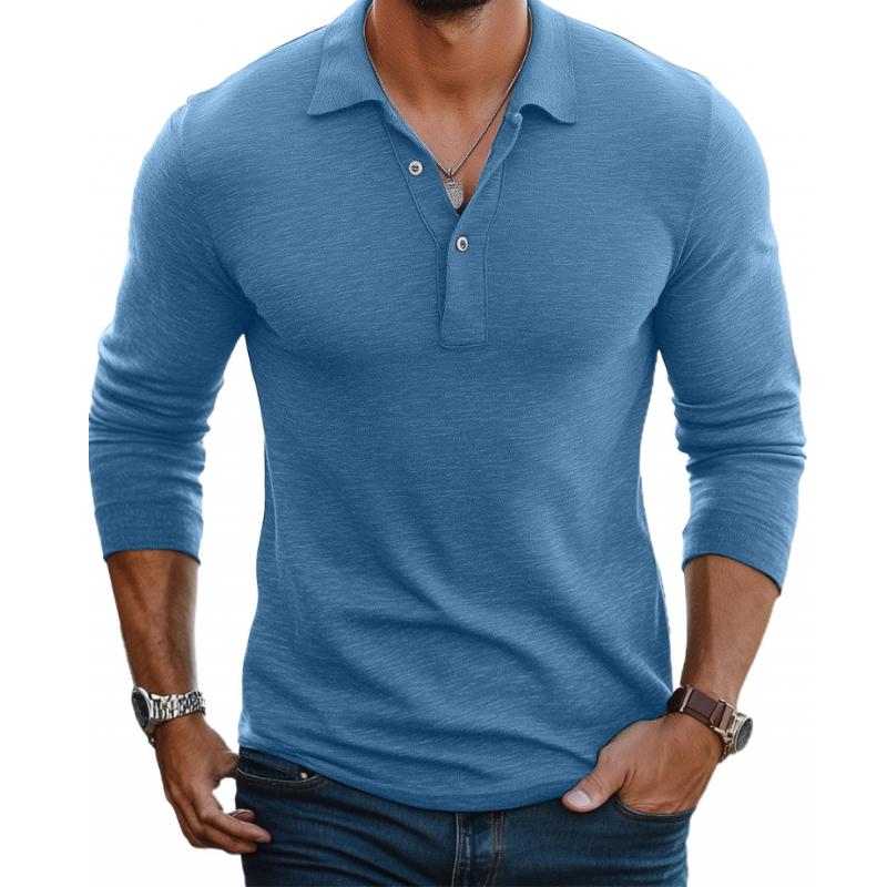 Men's Casual Cotton Blend Lapel Slim Fit Long Sleeve Polo Shirt 88616993M