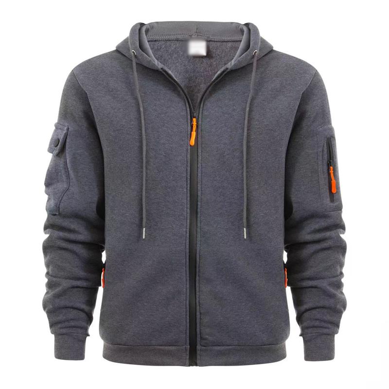 Men's Casual Hooded Multi-pocket Zipper Loose Sports Jacket 16754229M