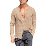 Men's Cotton And Linen Collarless Single-Breasted Long-Sleeved Shirt 38994878Y