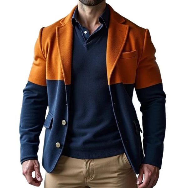 Men's Retro Casual Colorblock Fleece Simple Blazer 89964066TO