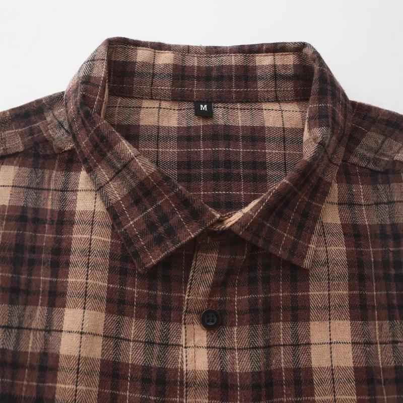 Men's Retro Casual Plaid Lapel Long Sleeve Shirt 73525401TO