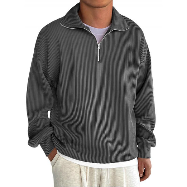 Men's Solid Color Lapel Zipper Ribbed Sweatshirt 34950169Y