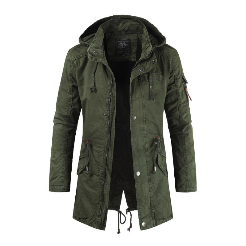 Men's Casual Outdoor Cotton Stand Collar Hooded Zipper Mid-length Trench Coat 69828861M