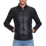 Men's Casual Solid Color Stand Collar Zipper Slim Leather Jacket 33279766M