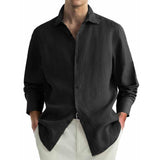 Men's Casual Cotton Linen Blended Lapel Loose Long Sleeve Shirt 06521448M