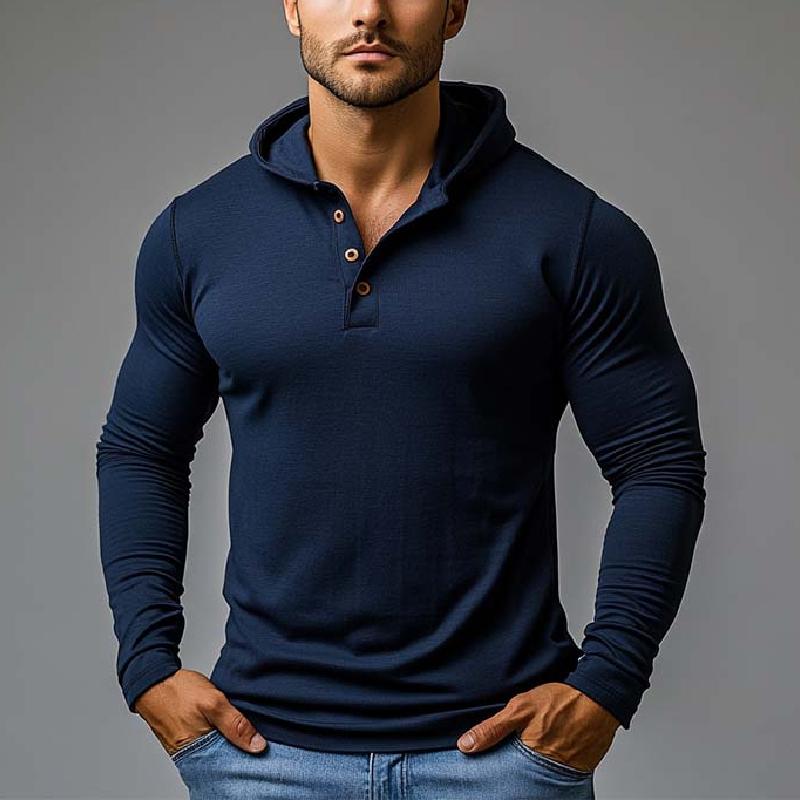 Men's Classic Casual Slim Fit V-Neck Hooded Long Sleeve T-Shirt 84561535K