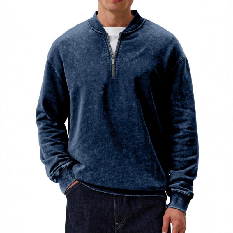 Men's Casual Solid Color Half Zip Round Neck Long Sleeve Sweatshirt 53916314Y