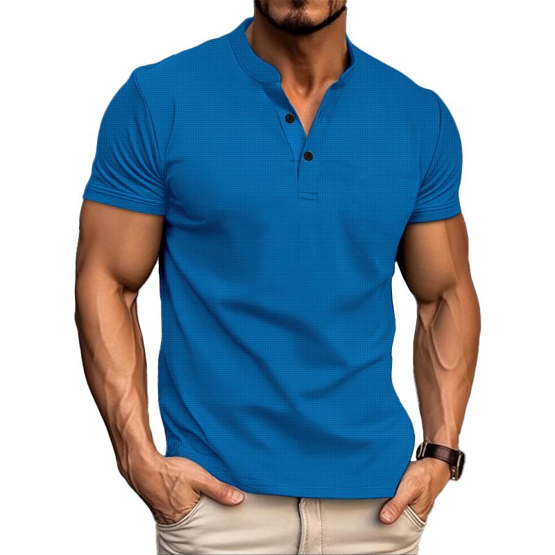 Men's Solid Waffle Henley Collar Short Sleeve Casual T-shirt 36284669Z