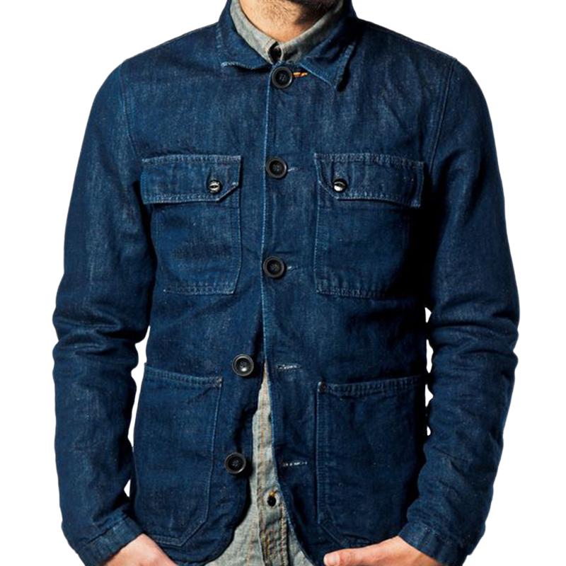 Men's Vintage Dark Blue Denim Jacket 57378867U