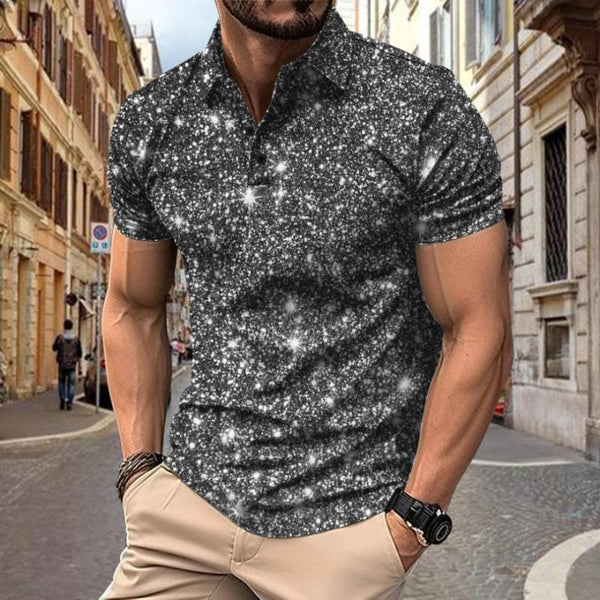 Men's Casual Shiny Printed Short-sleeved Polo Shirt 84330867TO