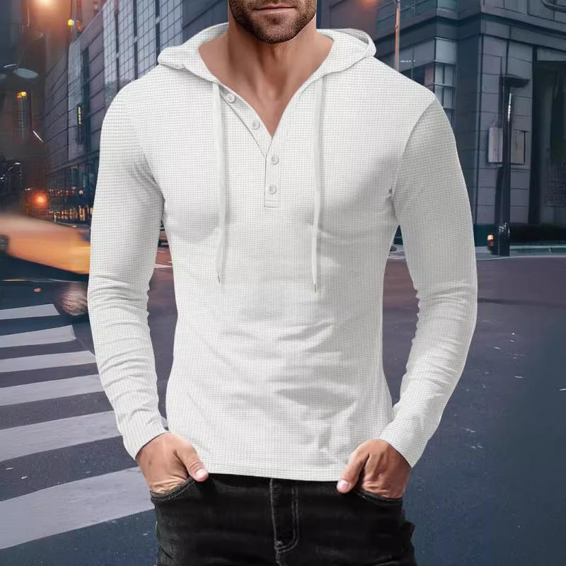 Men's Casual Solid Color Waffle Slim Long Sleeve Hoodie 06245850M