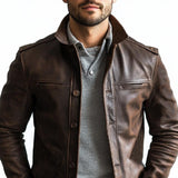 Men's Vintage Fashion Single-breasted Leather Jacket 19993632Y