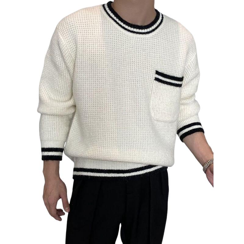 Men's Casual Round Neck Contrast Color Loose Knit Sweater 16755079M