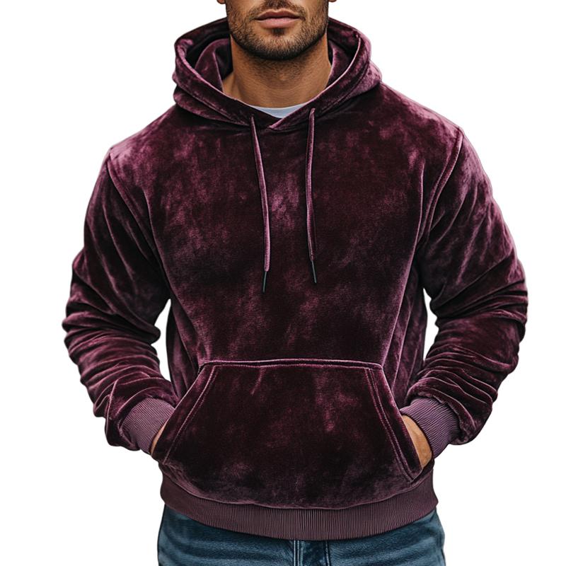 Men's Retro Casual Gold Velvet Hooded Sweatshirt 35256449TO