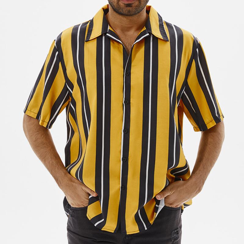 Men's Casual Striped Lapel Short Sleeve Shirt 76560847TO