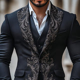 Men's Vintage Elegant Embroidery Lapel Slim Business Casual Blazer 39733255Z