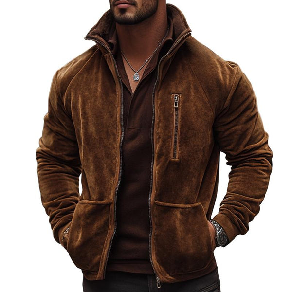 Men's Vintage Casual Suede Stand Collar Zipper Jacket 47074401TO