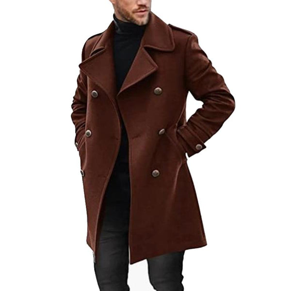 Men's Lapel Double Breasted Mid-length Coat 66914470Z