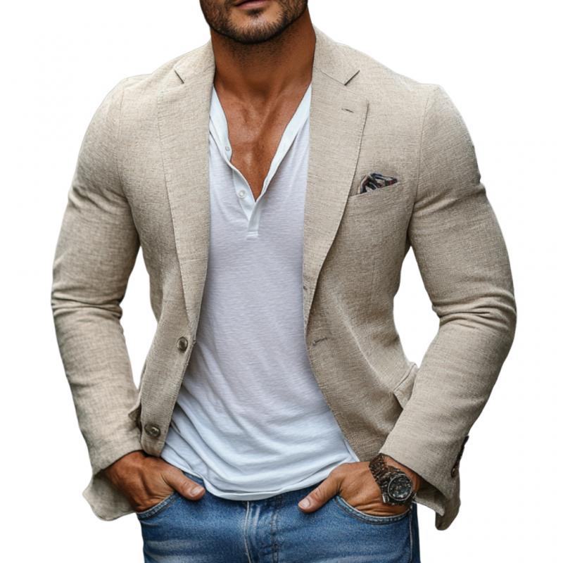 Men's Casual Cotton Linen Notch Lapel Single-breasted Slim-fit Blazer 49993647M