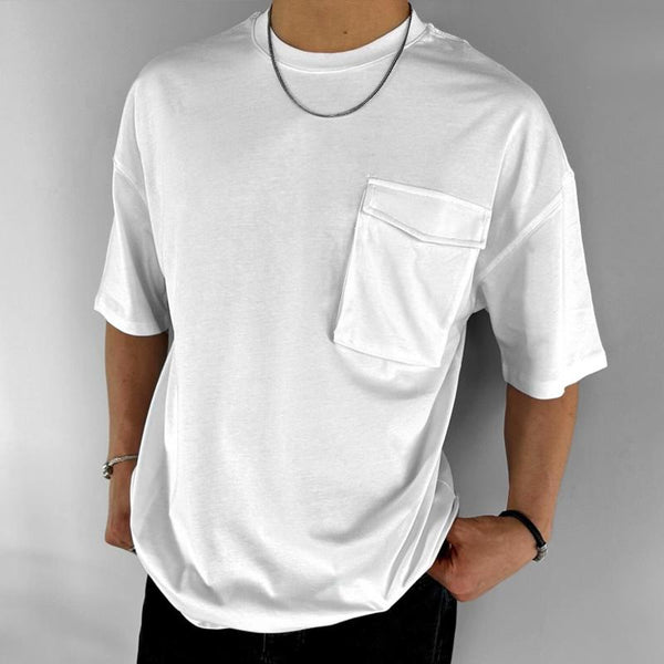 Men's Solid Round Neck Breast Pocket Short Sleeve Cargo T-shirt 46159520Z