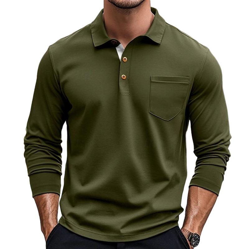 Men's Solid Color Button-Down Lapel Long-Sleeved Polo Shirt 74697399Y