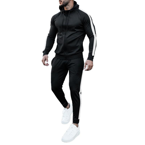Men's Color Block Hooded Zipper Jacket Trousers Sports Casual Set 39256638Z