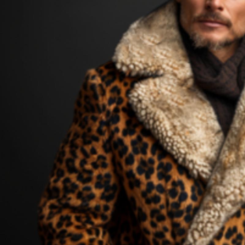 Men's Mid-length Leopard Print Warm Coat 03593046F