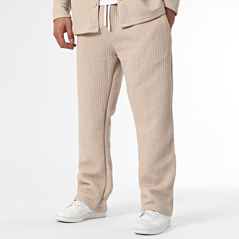 Men's Solid Waffle Jacket and Pants Set 54656528Y