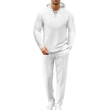 Men's Casual Solid Color Waffle Loose Hoodie Sports Pants Set 18828417M