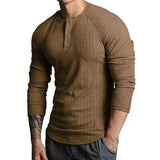 Men's Vintage Casual Henley Collar Striped Long Sleeve T-Shirt 16458248TO