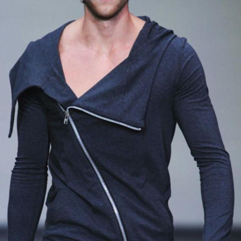 Men's stylish casual irregular slim fit zipper long sleeve T-shirt 85806012K