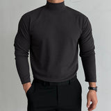 Men's Retro Casual Solid Color Half Turtleneck Long Sleeve T-Shirt 78718630TO