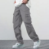Men's Cotton Solid Color Multi-pocket Elastic Waist Cargo Casual Pants 12992496Z