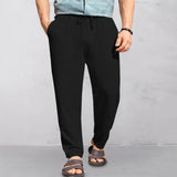 Men's Solid Color Cotton And Linen Loose Elastic Waist Casual Pants 43076262Z