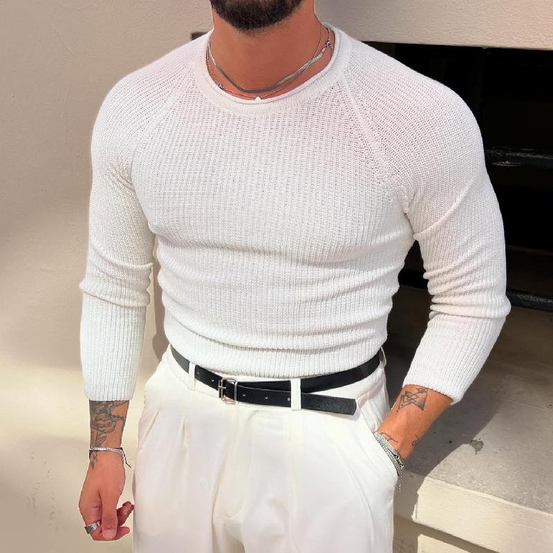 Men's Fashion Solid Color Slim Fit Raglan Sleeve Crewneck Knitted Sweater 89503733Y