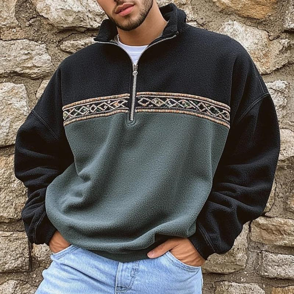 Men's Vintage Colorblock Loose  Polar Fleece Long Sleeve Sweatshirt 35672071Z