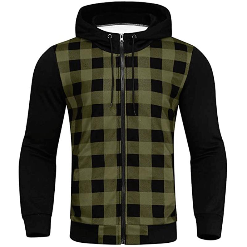 Men's Retro Casual Plaid Hooded Zipper Sweatshirt 38235756TO